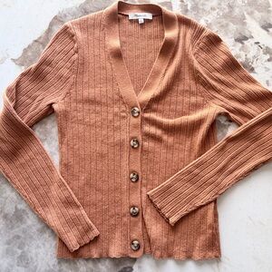 Madewell Ribbed Button-Up Cardigan in Orange